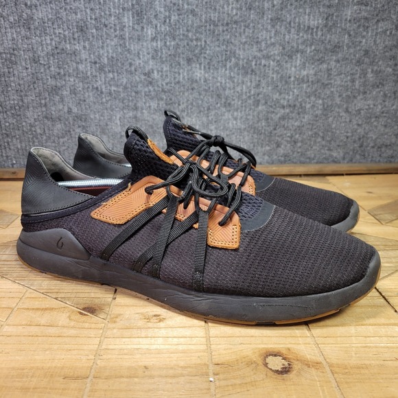 Olukai Mio Li Mens 14 Lace Up Mesh Athletic Shoes Casual Black Brown‎ Sneakers